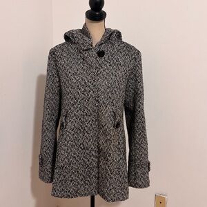 George Hooded Pea Coat Button Up